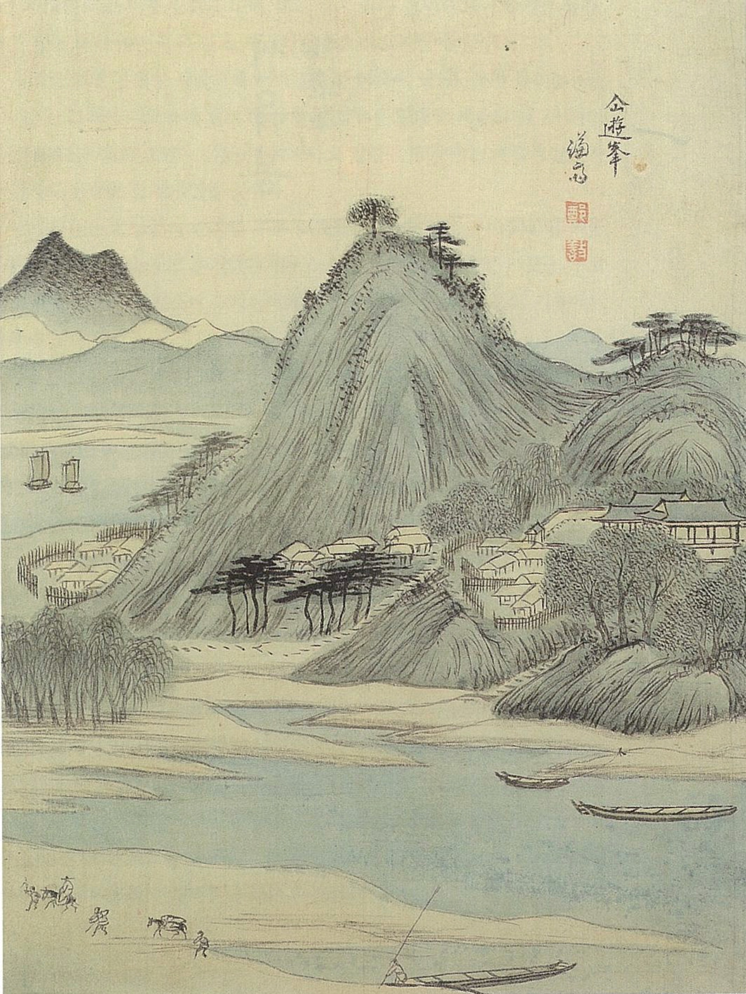 図2　 鄭敾（チョン・ソン）（謙斎（キョムチェ））の「楊花喚渡（ヤンファファンド）」（1742年）に描かれた仙遊峰