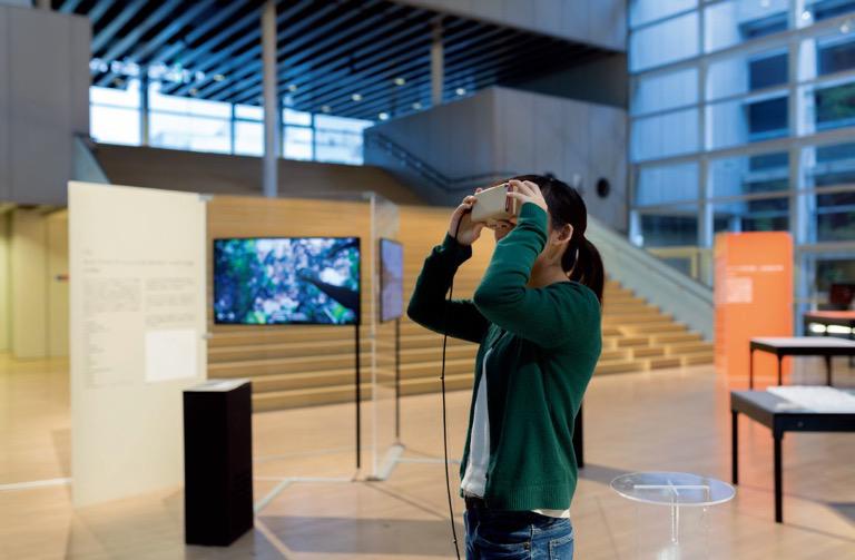 Virtual reality technology was used to develop a video system that provided an immersive experience of the environment surrounding the stones. The space shown in the video moved in sync with the movement of the viewer’s head, providing the sense of actually being there.